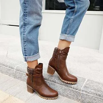 Hawkwell Women's Zipper Chunky Heel Ankle Booties - Stylish Comfort for Everyday Wear