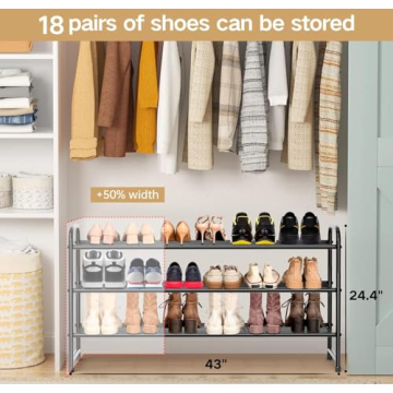 KEETDY 3-Tier Metal Shoe Rack Organizer Holds 24 Pairs