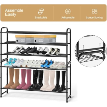 KEETDY 3-Tier Metal Shoe Rack Organizer Holds 24 Pairs