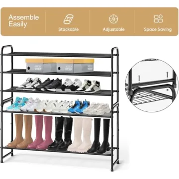 KEETDY 3-Tier Metal Shoe Rack Organizer Holds 24 Pairs