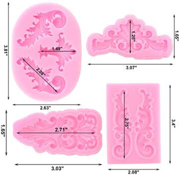 ZiXiang Baroque Fondant Mold Curlicues Scroll Lace Silicone Molds Filigree Mold For Sculpted Flower Cake Border Decoration Cupcake Topper Chocolate Polymer Clay Gum Paste Set Of 4
