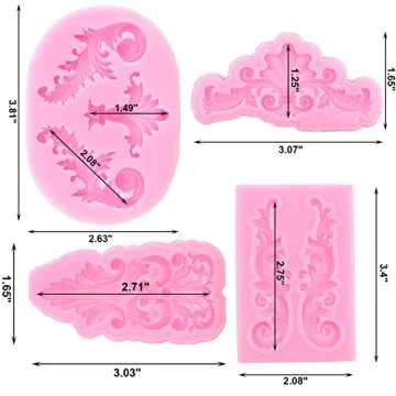 ZiXiang Baroque Fondant Mold Curlicues Scroll Lace Silicone Molds Filigree Mold For Sculpted Flower Cake Border Decoration Cupcake Topper Chocolate Polymer Clay Gum Paste Set Of 4