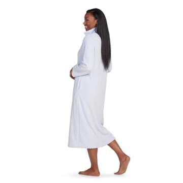 Miss Elaine Women's Long Fleece Robe, Long Sleeves and Zipper Front Closure, Collared Neck with Side...