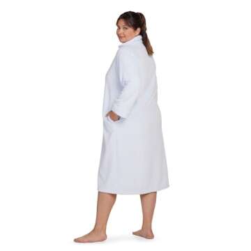 Miss Elaine Women's Long Fleece Robe, Long Sleeves and Zipper Front Closure, Collared Neck with Side Pockets, Women's Sleepwear (1X, Light Blue)