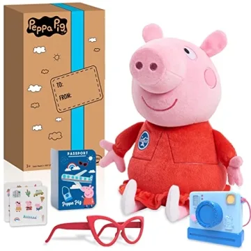 Peppa Pig 13.5-Inch Tourist Peppa Pig Plushie Stuffed Animal, Pig, Light Up Camera, Kids Toys for Ag...