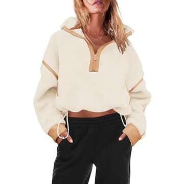 Panadila Womens Quarter Zip Fleece Pullover Sherpa Jacket Oversized Sweatshirt with Pockets Fuzzy Sw...