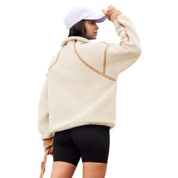 Panadila Womens Quarter Zip Fleece Pullover Sherpa Jacket Oversized Sweatshirt with Pockets Fuzzy Sweater (Beige Khaki Combo,S)