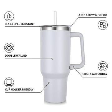 Rietore 40 oz Insulated Tumbler with Handle and Straw