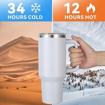 Rietore 40 oz Insulated Tumbler with Handle and Straw