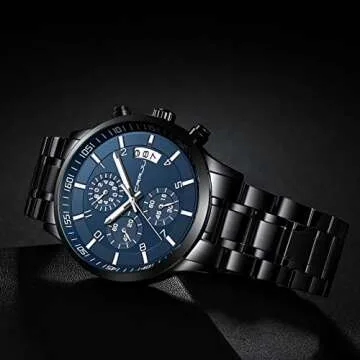 CRRJU Men's Watches Fashion Casual Quartz Analog Black Stainless Steel Waterproof Chronograph Wrist Watch for Men