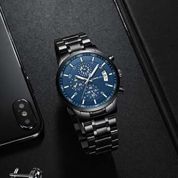 CRRJU Men's Watches Fashion Casual Quartz Analog Black Stainless Steel Waterproof Chronograph Wrist Watch for Men