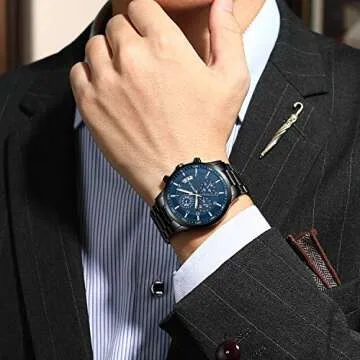 CRRJU Men's Watches Fashion Casual Quartz Analog Black Stainless Steel Waterproof Chronograph Wrist Watch for Men