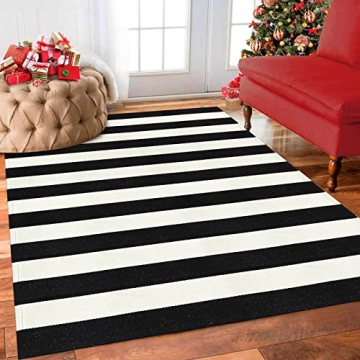 Collive Black and White Outdoor Rug 3' x 5' for Entryway