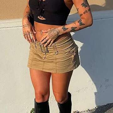 Women’s Low Waist Jean Skirts Casual Denim Mini Skirt Y2k Bodycon Short Skirt Aesthetic Vintage Streetwear