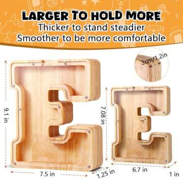 UBeesize Large Piggy Banks for Boys Girls，Twenty-Six English Alphabet,Wooden Personalized Bills an...