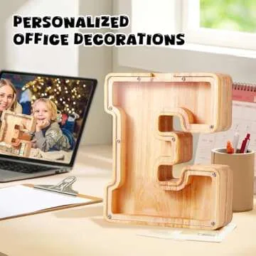UBeesize Large Piggy Banks for Boys Girls，Twenty-Six English Alphabet,Wooden Personalized Bills and Coins Bank Money Bank,DIY Name Birthday Gift,Bedroom Living Room Decoration(E)