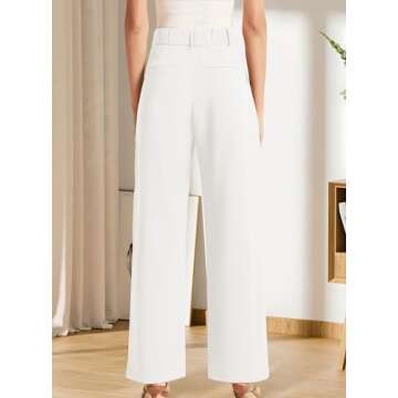 Sarin Mathews High Waisted Wide Leg Pants for Women Business Casual Dress Pant Palazzo Long Work Trousers with Pockets Off White M