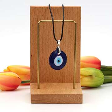 Kicomvi Evil Eye Necklace Turkish Blue Glass Leather Rope Evil Eye Necklace for Women Men Lucky Prot...