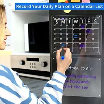 AITEE Acrylic Magnetic Dry Erase Board and Calendar for Fridge, Clear Set of 2 Dry Erase Board Calendar for Refrigerator Reusable Planner, Includes 6 Dry Erase Markers with 3 Colors(16"x12"Inches)