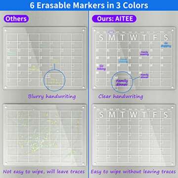 AITEE Acrylic Magnetic Dry Erase Board and Calendar for Fridge, Clear Set of 2 Dry Erase Board Calendar for Refrigerator Reusable Planner, Includes 6 Dry Erase Markers with 3 Colors(16"x12"Inches)