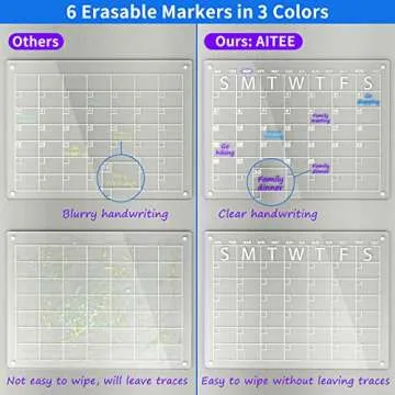 AITEE Acrylic Magnetic Dry Erase Board and Calendar for Fridge, Clear Set of 2 Dry Erase Board Calendar for Refrigerator Reusable Planner, Includes 6 Dry Erase Markers with 3 Colors(16"x12"Inches)