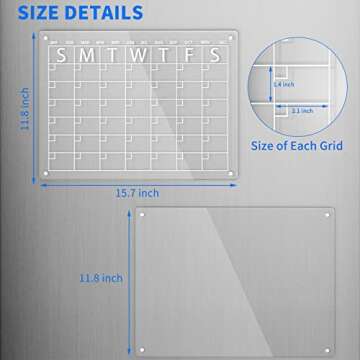 AITEE Acrylic Magnetic Dry Erase Board and Calendar for Fridge, Clear Set of 2 Dry Erase Board Calendar for Refrigerator Reusable Planner, Includes 6 Dry Erase Markers with 3 Colors(16"x12"Inches)
