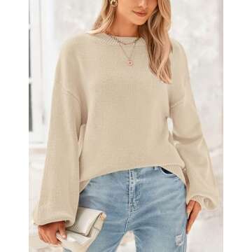 PRETTYGARDEN Women's 2024 Winter Chunky Knit Sweater Casual Long Lantern Sleeve Crewneck Pullover Jumper Tops (Beige,Small)