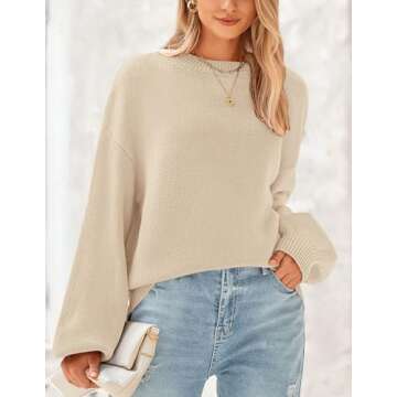 PRETTYGARDEN Women's 2024 Winter Chunky Knit Sweater Casual Long Lantern Sleeve Crewneck Pullover Jumper Tops (Beige,Small)