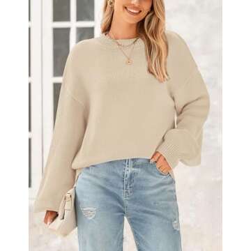 PRETTYGARDEN Women's 2024 Winter Chunky Knit Sweater Casual Long Lantern Sleeve Crewneck Pullover Jumper Tops (Beige,Small)