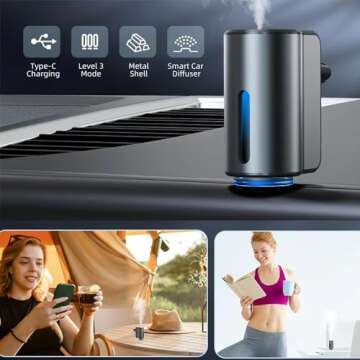 Smart Car Air Freshener,2024 New Automatic Car Air Diffuser&Freshener Three Adjusts,Intelligent Car Aroma Fresheners Diffuser Metal Case/Rechargeable(3Bottle Fragrance Included) (Black)