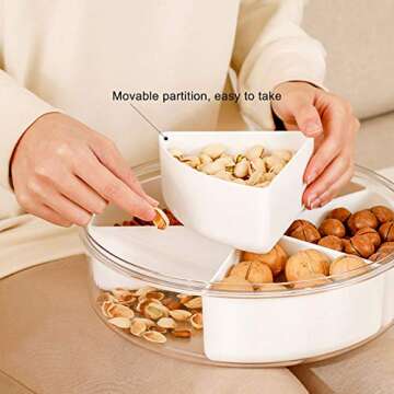Divided Serving Tray with Lid, Removable Divided Platter Snack Box, Food Storage Charcuterie Containers with 5 Compartments for Christmas Party, Veggies, Snack, Fruit, Nuts, Candy, Cracker, Chip