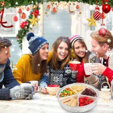 Divided Serving Tray with Lid, Removable Divided Platter Snack Box, Food Storage Charcuterie Containers with 5 Compartments for Christmas Party, Veggies, Snack, Fruit, Nuts, Candy, Cracker, Chip