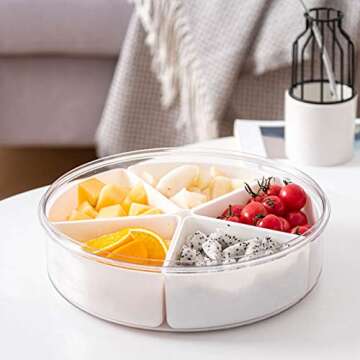 Divided Serving Tray with Lid, Removable Divided Platter Snack Box, Food Storage Charcuterie Containers with 5 Compartments for Christmas Party, Veggies, Snack, Fruit, Nuts, Candy, Cracker, Chip