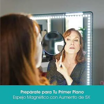 Riki Tall Vanity Mirror with HD LED Lights, Remote Lighting and Smartphone Control, Advanced High-CRI Glass, USB Charging, and Magnetic 5X Magnifying Mirror (Black)