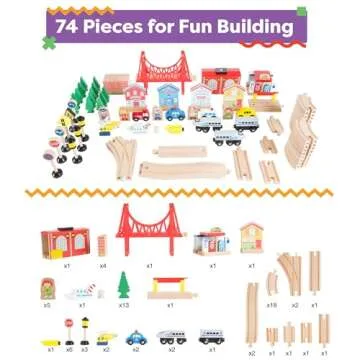 Deluxe Hand-Painted Wooden Train Set Table with Tracks and Accessories by Hey! Play!