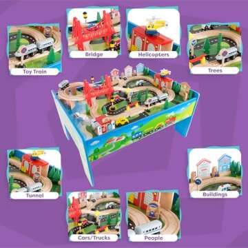 Deluxe Hand-Painted Wooden Train Set Table for Kids