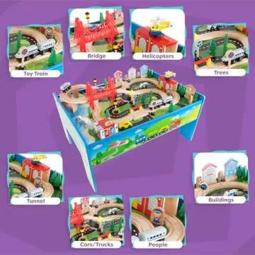 Deluxe Hand-Painted Wooden Train Set Table for Kids