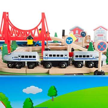 Deluxe Hand-Painted Wooden Train Set Table for Kids