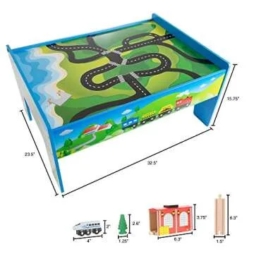 Deluxe Hand-Painted Wooden Train Set Table for Kids