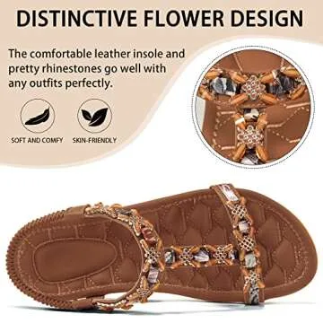 Almusen Flat Sandals for Women with Comfortable Elastic Ankle Strap Rhinestone Womens Sandals Casual Outdoor Beach Summer Shoes