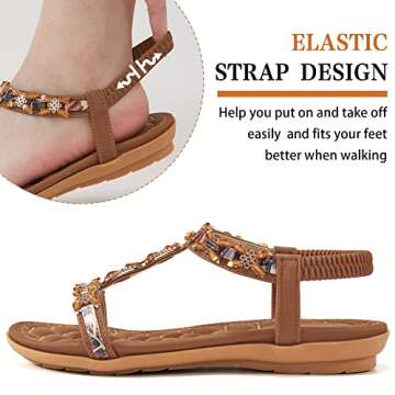 Almusen Flat Sandals for Women with Comfortable Elastic Ankle Strap Rhinestone Womens Sandals Casual Outdoor Beach Summer Shoes