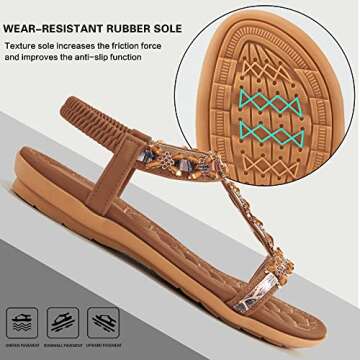 Almusen Flat Sandals for Women with Comfortable Elastic Ankle Strap Rhinestone Womens Sandals Casual Outdoor Beach Summer Shoes