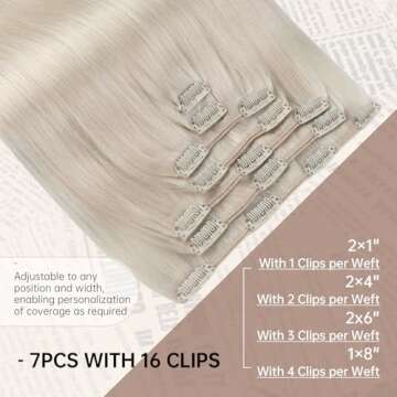 Sunny Hair Clip in Hair Extensions Straight Human Hair Clip in Extensions Remy Clip in Hair Extensions Real Human Hair Extensions Clip ins Platinum Blonde White Color 20inch