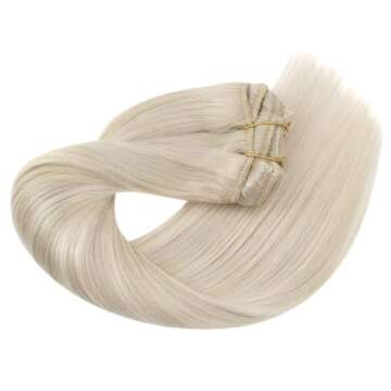 Sunny Hair Clip in Hair Extensions Straight Human Hair Clip in Extensions Remy Clip in Hair Extensions Real Human Hair Extensions Clip ins Platinum Blonde White Color 20inch