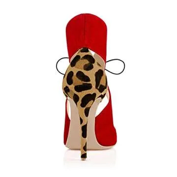 FSJ Women Stylish High Heel Pumps Lace Up Sandals Cut Out Party Evening Dress Shoes Size 10 Leopard-Print