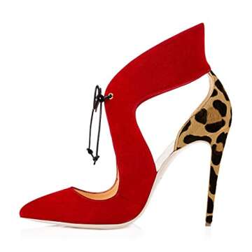 FSJ Women Stylish High Heel Pumps Lace Up Sandals Cut Out Party Evening Dress Shoes Size 10 Leopard-Print