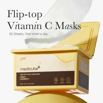 Medicube Deep Vita C Daily Quick 30 Sheet Masks - Vegan Certified, Quick Dispenser, Triple Vitamin C...