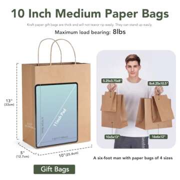 GSSUSA 10x5x13 Brown Kraft Paper Bags with Handles - 100 Pack, Perfect for Gifts and Events