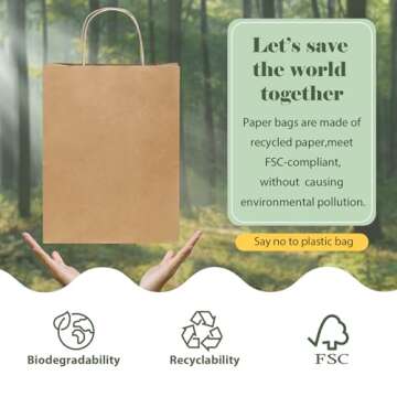 GSSUSA Durable Kraft Paper Bags with Handles - 100 Pack