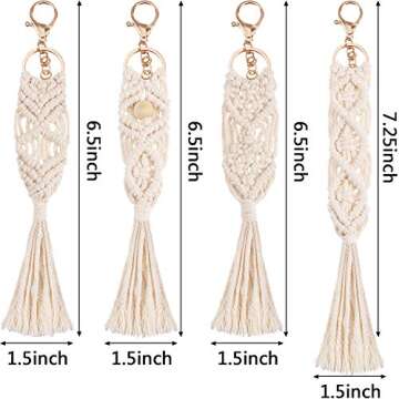Syhood 4 Pieces Mini Macrame Keychains Boho Macrame Bag Charms with Tassels Handcrafted Accessory fo...